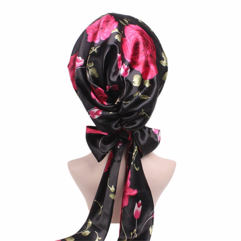 Qhome cap Qhome Satin Bow Headscarf Comfortable Sleeping Bonnet Curly Hair Wrap Womens Silk Head Scarf Head Wrap Cap - Image 4